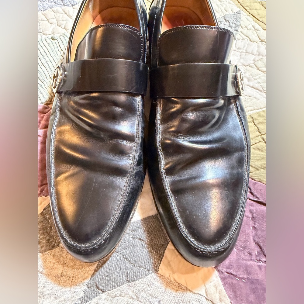 Gucci Interlocking G Black Leather Slip On Loafers:Size 10 - Picture 2 of 14
